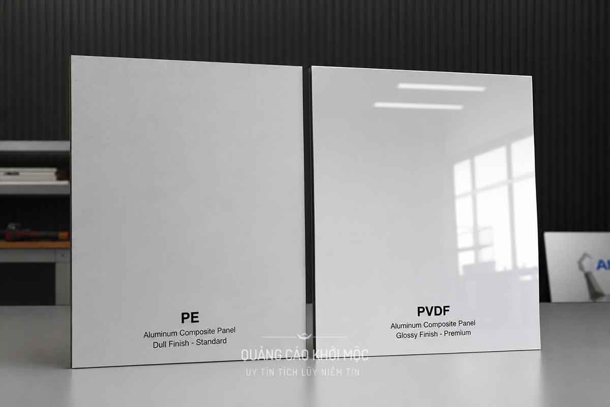So sánh tấm alu PE và PVDF dùng cho bảng hiệu ngoài trời